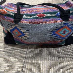 Go West Weekender Duffle Hand Woven Rug Bag W/ Leather Handles Saddle Blanket XL